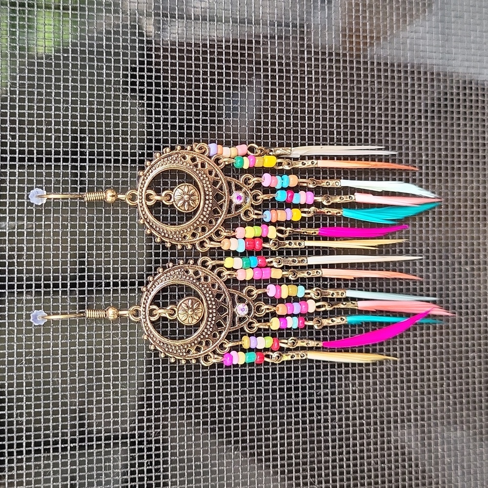 Coachella rainbow hippie tribal festival earrings